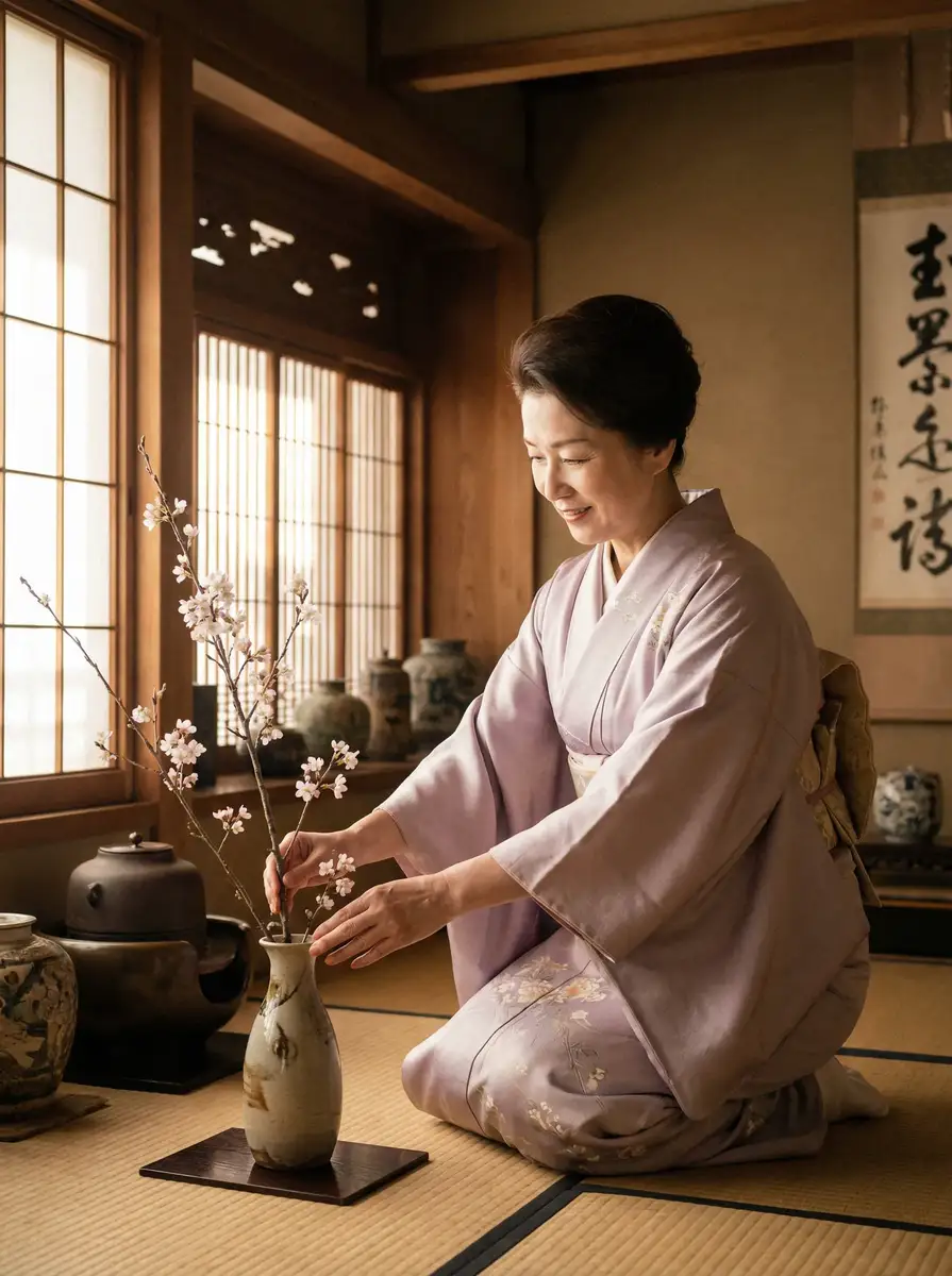 一位优雅的 里番-里番动漫最新创作与精选视频|里番 在和室中插花